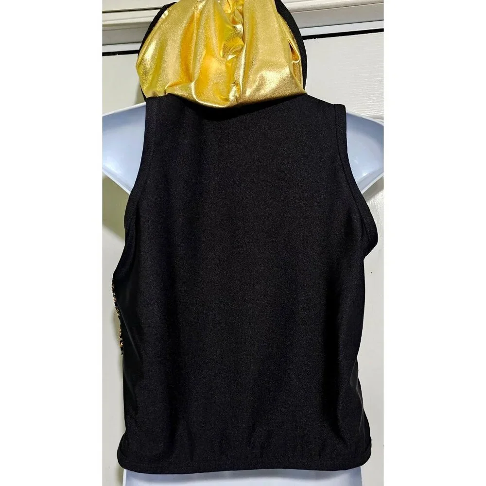 A Wish Come True Gold Sequin Sleeveless Dance Hoodie Jazz Hip Hop Performance LG